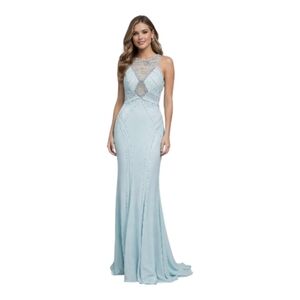 Cachet  NWT Glamorous Jeweled Jersey Gown with Cutouts Color Mint Size 2